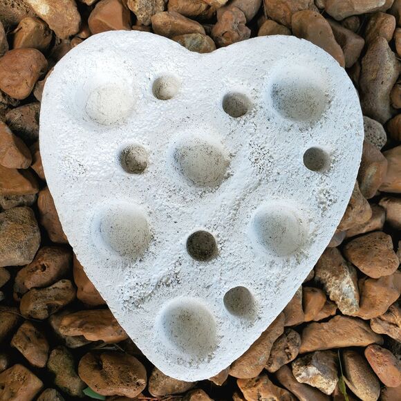 Cement Heart Shaped Bee Watering Station, Butterfly Puddler Dish, Pollinator - Picture 3 of 4